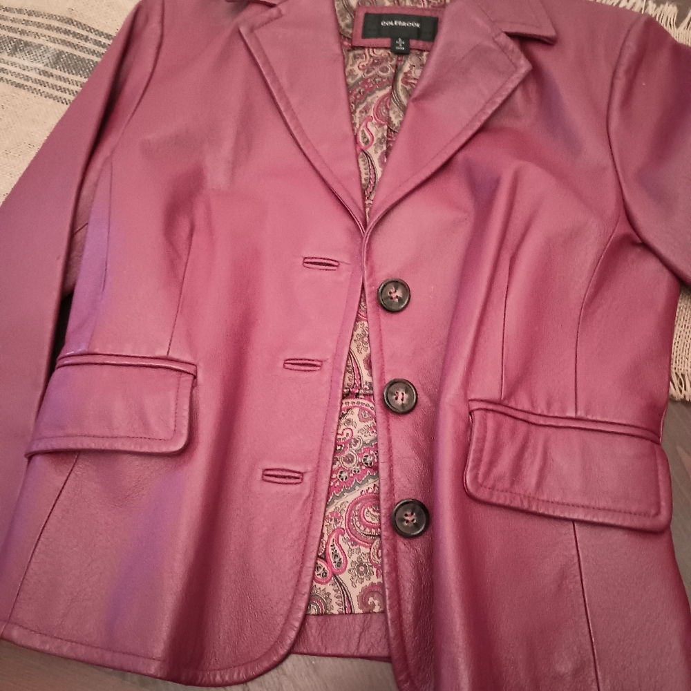 Ladies  Colebrook Leather Blazer, Size Small, color is reddish brown,